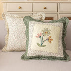 vctops Set of 2 Cotton Quilted Decorative Square Throw Pillow Covers with Scalloped Floral Pattern Soft Cushion Case for Couch Sofa Bed (Green,18"x18") - Image 2