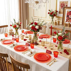 Rubtlamp 700Pcs Red Gold Plastic Dinnerware Set, Hammered Red Gold Plates, Fancy Plastic Plates Include 100 Dinner Platos, 100 Salad Platos, 100 Cups,100 Pack Pre Rolled gold plastic Silverware - Image 4