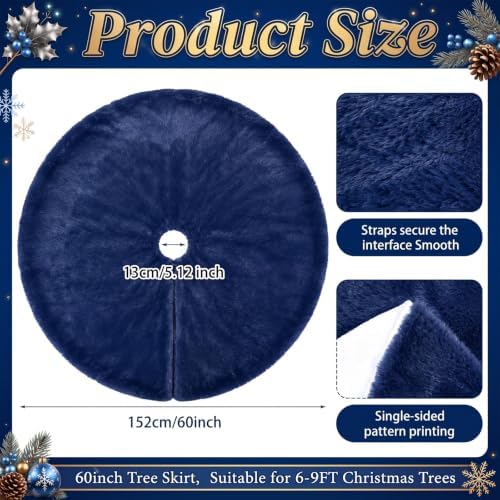 Viorawhite Navy Blue Christmas Tree Skirt, 60 Inch Large Faux Fur - Image 3