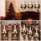 6 Pack Small Christmas Velvet Cabinets Wreaths with Ribbon Bell - Image 5