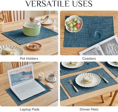 Softalker Faux Linen Cloth Placemats Set of 12-12 x 18 Inch, Teal - Image 5