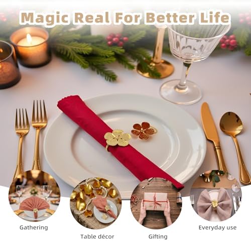 Flower Napkin Rings Set of 50, Shiny Fall Napkins Rings Gold Floral Holder - Image 6