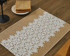 Natural Jute Placemats Set of 6 with Floral Lace, Burlap Table Mats - Image 2