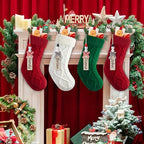 Personalized Christmas Stockings - 18 Inches Hanging Stockings with DIY Snowman Name Tags, 6 Pack Large Size Knitted Stockings for Mantels, Christmas Tree Family Holiday Decor, Red Green White - Image 4