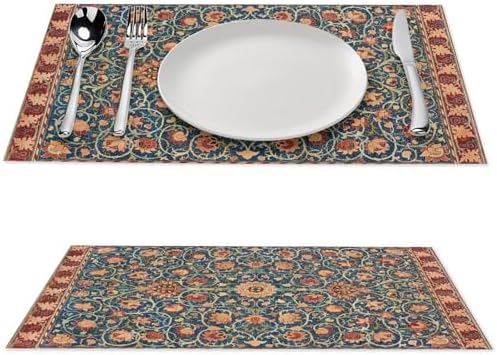 William Morris Retro Plant Pattern Floral Placemats, William Morris Art Print Table Mats, Tabletop Dining Room Kitchen Decoration 18" L x 12" W *6 PCS - Image 3