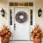 24" Fall Wreath for Front Door with Artificial Burgundy Eucalyptus Leaves - Image 3