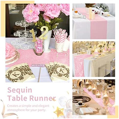 Pink Table Runners 10 Packs 12x108 Inches Glitter Table Runner Wedding Sequin Fabric for Birthday Bridal Baby Shower Engagement Party Decorations - Image 5