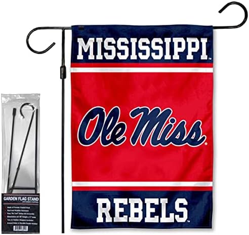 Ole Miss Garden Banner Flag with Flag Pole Stand Set by CollegeFlagsandBannersCompany