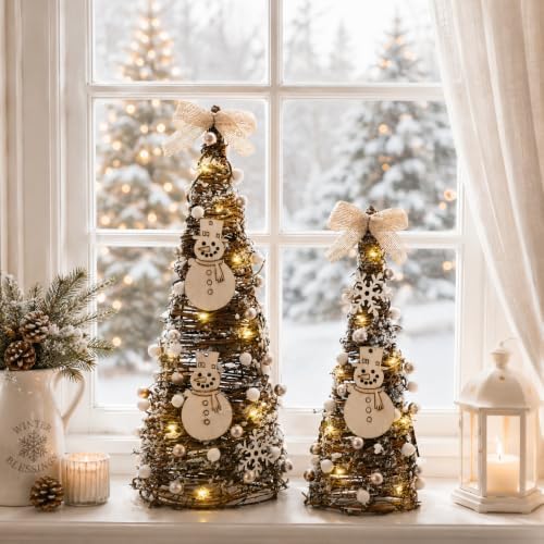 Christmas Table Tree,Snowman Winter Table Tree Decorations Centerpiece,LED - Image 4