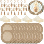 Gejoy 72 Pcs Burlap Placemat Wood Napkin Ring Dinner Napkin, Natural by Gejoy