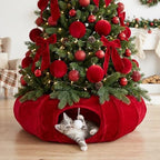 Thyle Christmas Cat Tunnel Bed, Burgundy, 2.4ft X 2.4ft X 11.8in, Velvet by Thyle