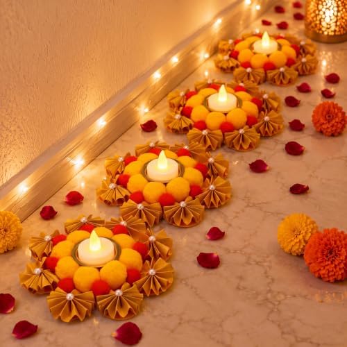 LemonRoad 7pcs Diwali Rangoli Mats, Reusable 6" LED Tealight Diya Holders - Image 4