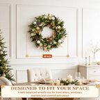Hykolity 28 Inch Pre-Lit Botanical Christmas Wreath, Battery Operated Lighted Wreath with 50 Warm White LEDs, Timer, Gold Silver Ornaments, Pinecones and Decorative Leaves for Front Door - Image 3