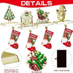 GUOER 4 Pack Christmas Stocking Holder Set for Mantle Christmas Decorations Mantle Fireplace Topper-House, Sleigh,Snowman and Christmas Tree Hangers Decorative Metal Hanger(Golden) - Image 3