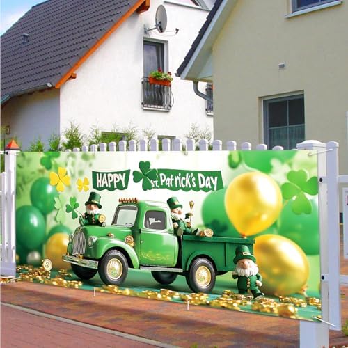 13x6 ft St. Patrick’s Day Truck Garage Door Banner - Green Truck with Shamrocks & “Happy St. Patrick‘s Day” Backdrop, Hanging Holiday Decor for March 17th Irish Party Outdoor Wall Sign - Image 7