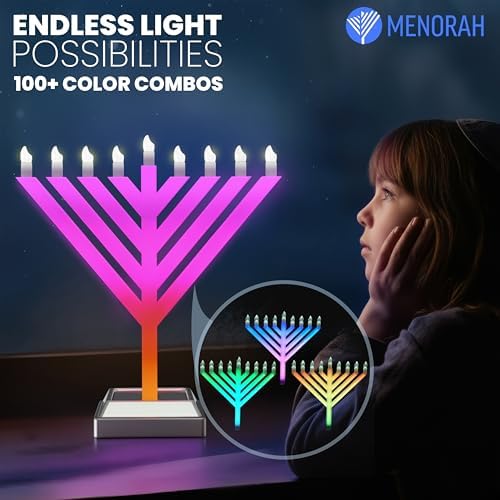 Super Lux 12" Electric LED Menorah – Flowing & Static Color Light Modes, Dynamic Branch Effects, Plug-in Hanukkah Menorah for Window or Tabletop Display - Image 3