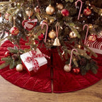 Foilswirl 60 Inch Burgundy Velvet Quilted Christmas Tree Skirt - Image 3