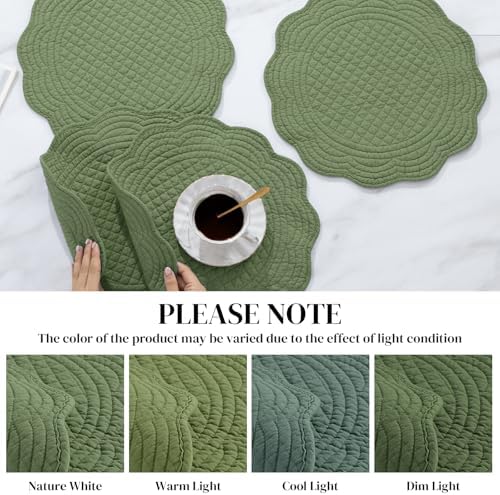 HOMBYS Quilted Placemats Set of 6 Washable Round Placemats for Kitchen Table-100% Cotton Fabric 14 Inch Round Table Mats, Cotton Fabric with Microfiber Filling (14"x14", Emerald Green) - Image 3