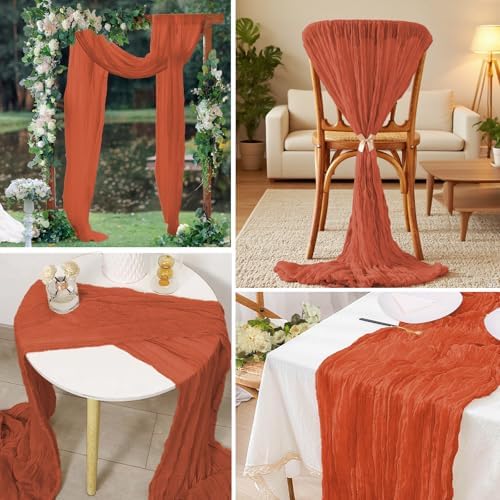 16 Pack Cheesecloth Table Runners 20" x 120", Boho Gauze Table Decor for Wedding, Bridal Shower, Birthday Party, Long Romantic Runner(Terracotta) - Image 7