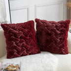 Yaertun Set of 2 Decorative Throw Pillow Covers Thick Plush Wool Throw Pillows Super Soft Luxury Faux Rabbit Fur Velvet Cushion Covers for Couch Sofa Bed Living Room 24x24 Inch Burgundy - Image 2