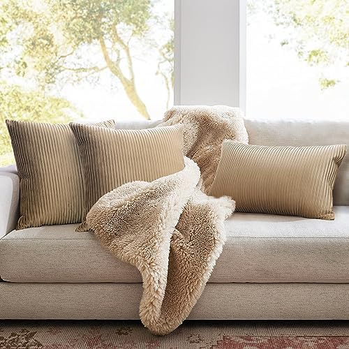 YCOLL Khaki Pillow Covers 26x26 Set of 2 Velvet Striped Pattern - Soft Throw Pillows for Home Decor, Luxury Decorative Pillow Covers for Couch, Bed,Living Room - Image 4