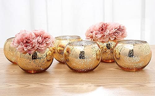 Set of 6 Bling Vases - Round Golden, Silver & Rose Gold Table Vase - Party & Wedding Centerpiece (Gold, X-Large) by VaseandFlowersforyou