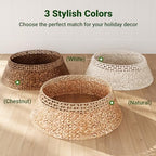 ELYKEN 33 Inch Woven Rattan Christmas Tree Collar, Stylish Seagrass & Water Hyacinth Xmas Tree Skirt for Artificial Trees, Wicker Tree Base Cover with Cord Cut-Out Farmhouse Tree Ring for Home Decor - Image 6