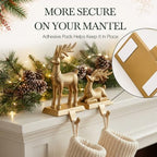 TwoDays 2-Pack Reindeer Christmas Stocking Holders for Mantle - Vintage Gold Resin Deer with Safety Adhesives, Deer Hooks Statues for Xmas Fireplace Decor - Image 5