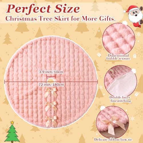 JOVIPOP Large Christmas Tree Skirt, 72-Inch Baby Pink Faux Fur Decor - Image 2