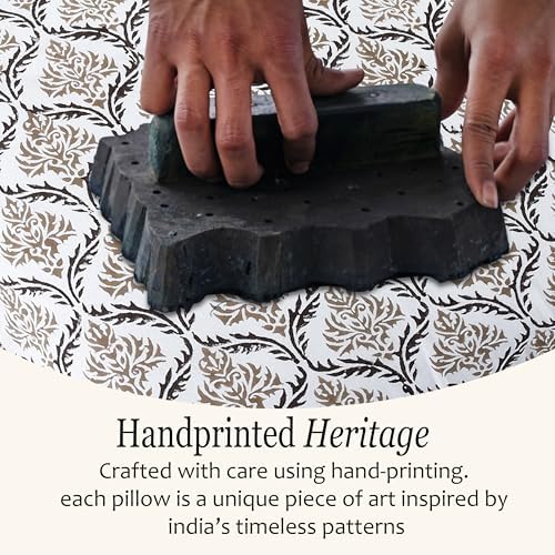 CPC Sandstone Regal Hand Block Print 100% Cotton Ruffle Throw Pillow Cover 24x24 inch with Hidden Zipper Decorative for Couch, Bed, Sofa, Farmhouse, Cottagecore Decor Gift Christmas Fall Thanksgiving - Image 3