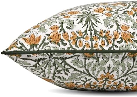 Ridhi Block Print Goldenrod Yellow Pillow Cover 16" x 16" (Pack of 2) Decorative Couch Pillows for Living Room, Farmhouse Chic Boho Cute Outdoor Pillows Covers Gifts for Spring, Mother's Day - Image 4