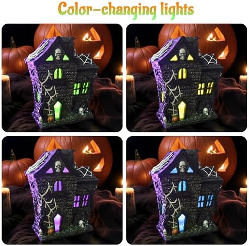 Sheaifun Halloween Village Houses Haunted House Figurine Indoor Resin Colorful Lights Spooky Halloween Houses Table Decor Scary Gothic Party Decorations and Mantel Decor 8x4.25x9.5 Inch - Image 5