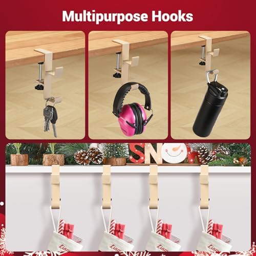 5 Pack Christmas Stocking and Garland Holders with 2 Hooks, Mantle Garland Holder for Hanging Christmas Stockings, Adjustable Fireplace Garland Holder & Stocking Hanger, Max 2.1" Thick Mantle - Beige - Image 5