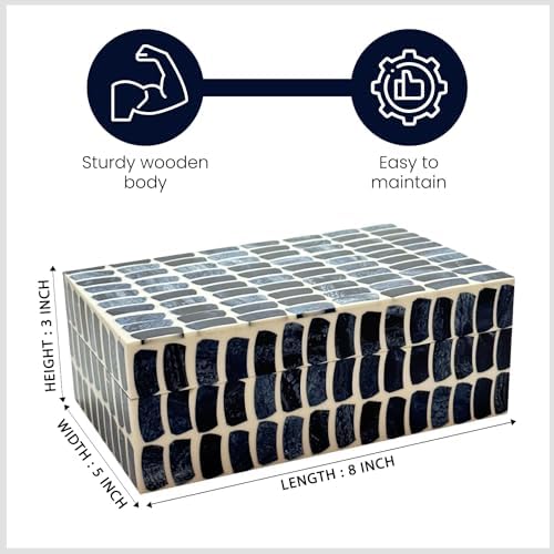 Perilla Home Home Decor Decorative Storage Wooden Box Small Shibu Organizer Tool Stash Card Craft Treasure Trinket Memory Keepsake Jewelry Box for Men and Women, Gifts For All, Blue and Off White - Image 4
