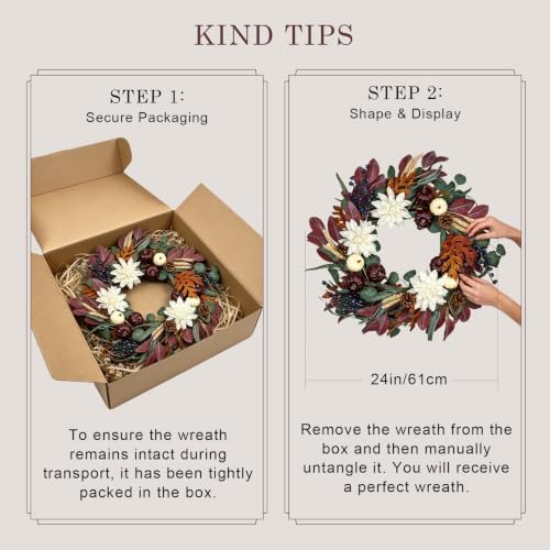 24 Inch Fall Wreath for Front Door, Autumn Wreath for Door Decoration - Image 6