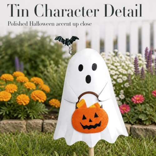 Mud Pie Led Tin Ghost Yard Stake, Garden Accessories, Seasonal Home Decor, Holiday Giftable Decor - Image 2