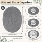 Oval Woven Placemats Set of 6, Cotton Rope 16x12 Inch, Grey - Image 2