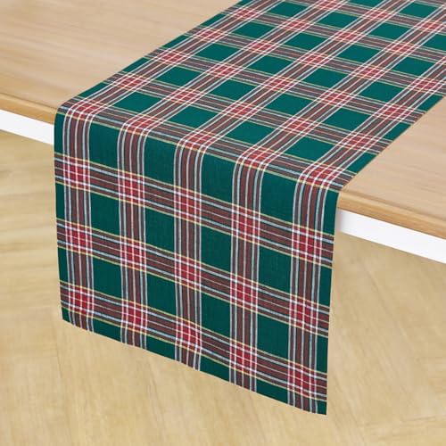 Solino Home 100% Pure Linen Dining Table Runner Green Plaid, 14 x 144 in - Image 2