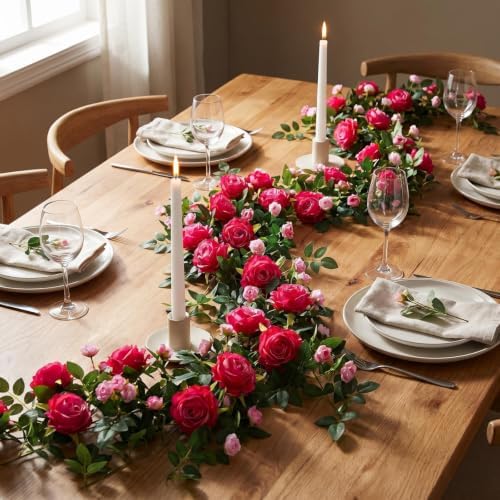 ASTRYAS 2Pcs 12FT Roses Vine, Artificial Rose Vines Garland(Hot Pink) - Image 7