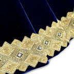 60-Inch Venetian Gilded Velvet Christmas Tree Skirt with Gold Embellished Border, Foam-Padded, Button Closure, Royal Blue - Image 4