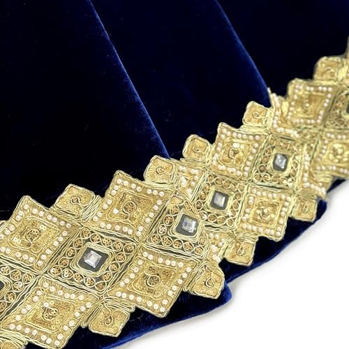 60-Inch Venetian Gilded Velvet Christmas Tree Skirt with Gold Embellished Border, Foam-Padded, Button Closure, Royal Blue - Image 4