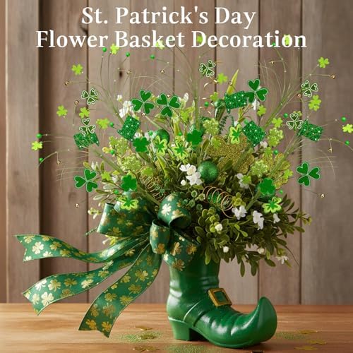 Thiccywoov 12 Pcs St. Patrick's Day Shamrock Berry Stems Decor Tree Glitter Stems Ornaments for DIY Holiday(Green,Shamrock) - Image 3