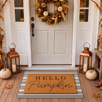 Tinideya 2 Pcs Hello Pumpkin Layered Doormat Set with Stripe Rug - Image 5