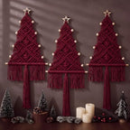 HunnmingRe 3 Pcs Large Macrame Christmas Tree Decor, Burgundy Red by HunnmingRe
