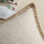 MIULEE Set of 2 Rustic Linen Burlap Throw Pillow Covers 18x18 Greyish White - Image 3