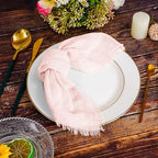 Pesonlook 24 Pcs Pink Handmade Cotton Cloth Napkins with Fringe, 16x16 Inch - Image 2