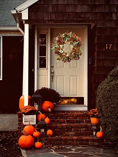 Fall Wreath for Front Door Artificial Peonies Autumn Winter Wreaths for Front Door Outside Wall Or Window Décor (Brown) - Image 3