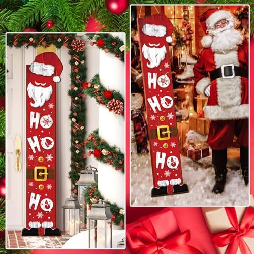 SmoothNovelty Christmas Wooden Porch Sign 47'' Merry Christmas Welcome Porch Signs for Front Door Home Xmas Tree Snowman Wooden Vertical Standing Decor for Garden Yard Party Decor(Santa Claus) - Image 6