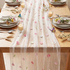 Remagr 4 Pcs 9.8 Ft Pink Flower Table Runner Embroidery Tulle Wedding - Image 5