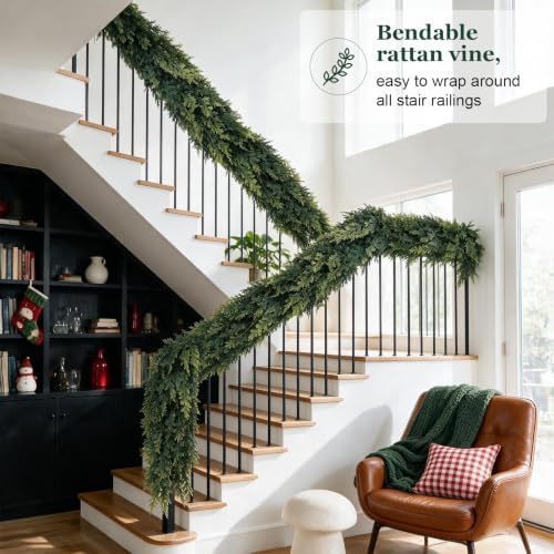 9FT Christmas Cedar Pine Garlands Realistic, Real Touch Winter Xmas Garland, Christmas Decorations Indoor Outdoor, Artificial Holiday Decor Faux Greenery for Mantle, Fireplace, Table - Image 6